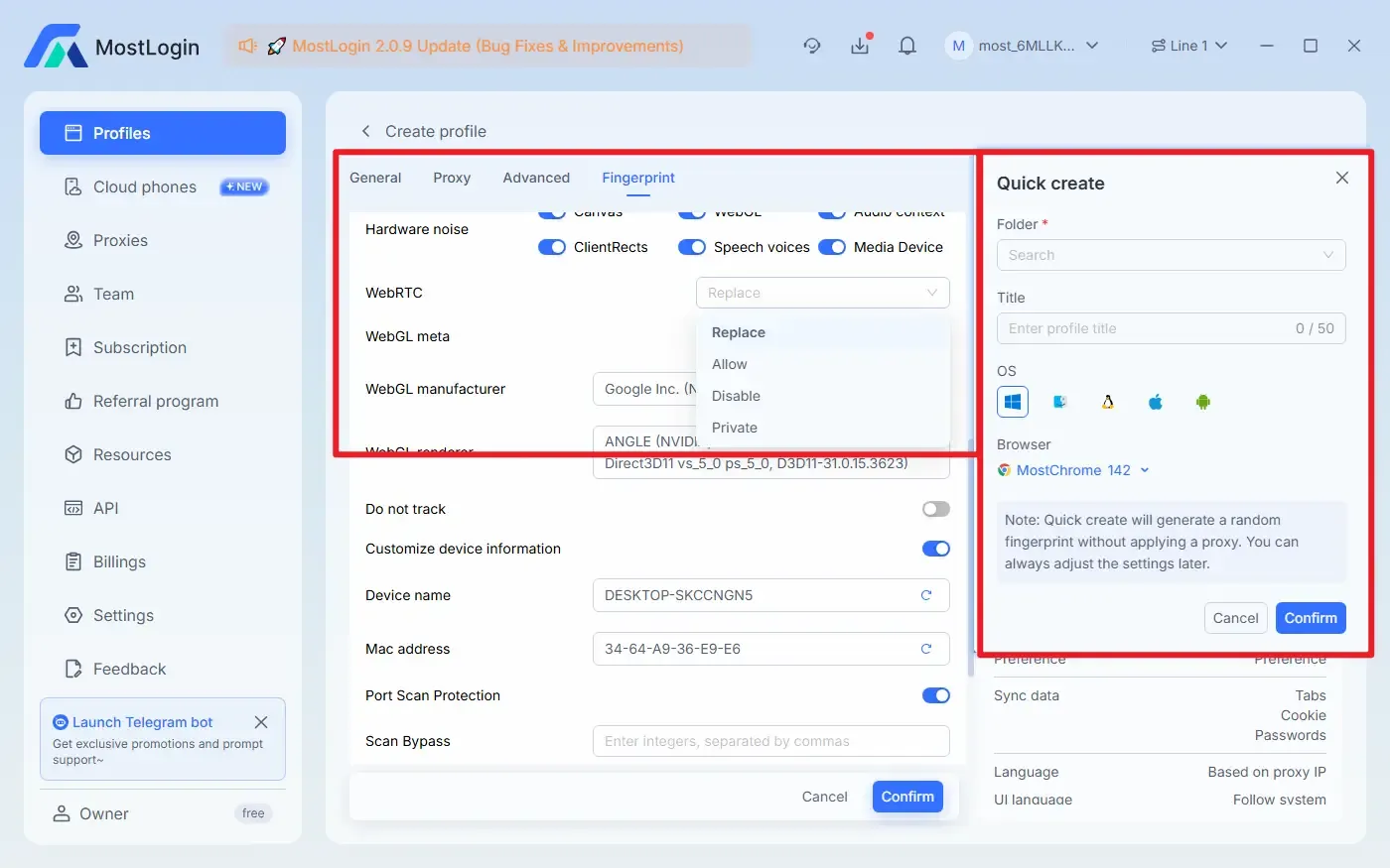 mostlogin创建窗口非常便捷，也支持快速创建窗口
