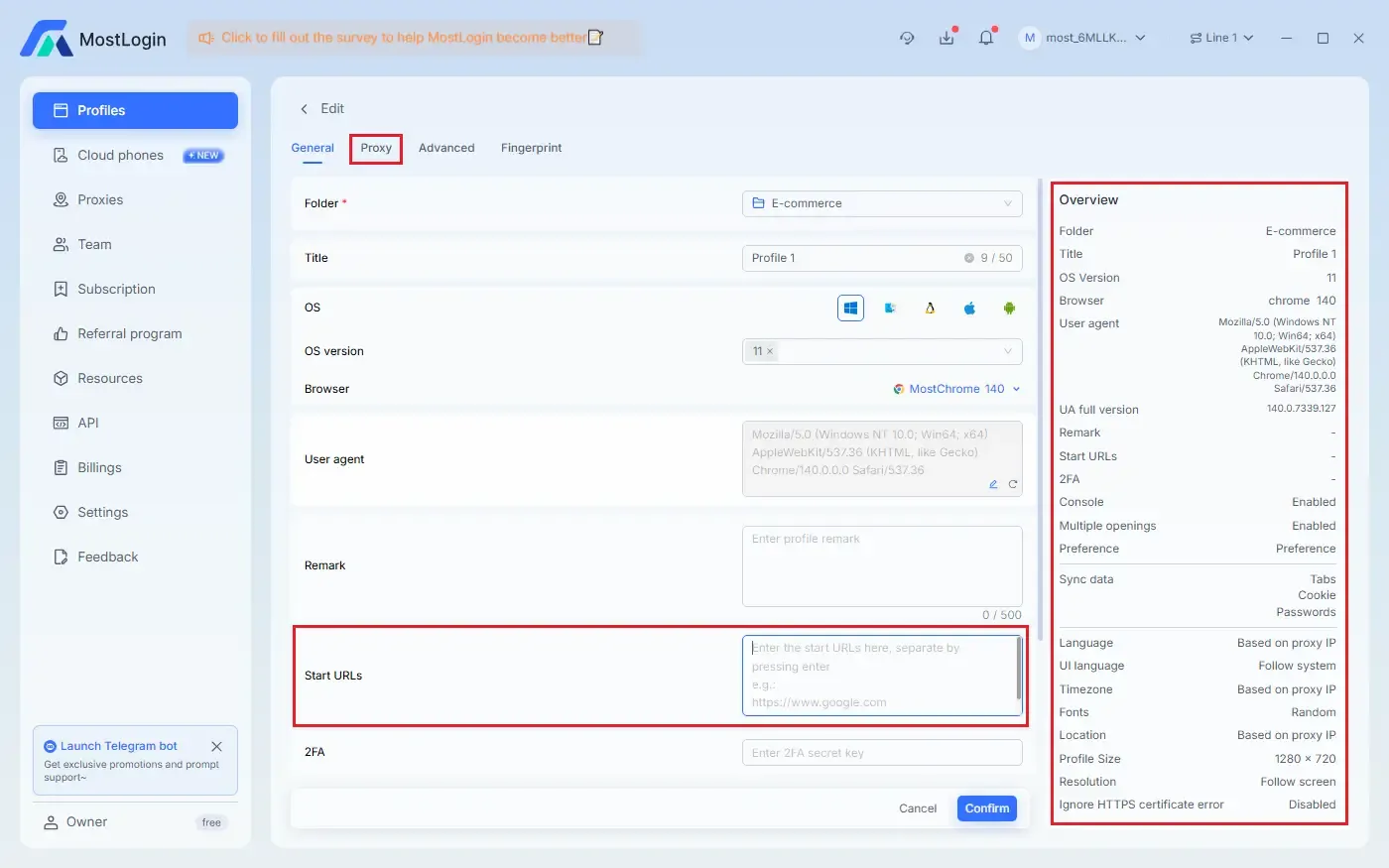 MostLogin can modify browser fingerprints