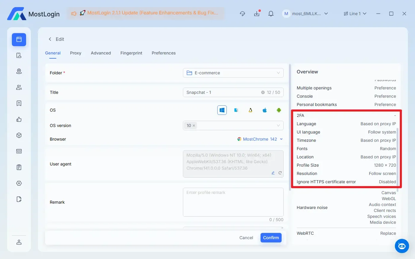 Браузер с защитой от обнаружения MostLogin поддерживает настройку информации о языке окна и часовом поясе
