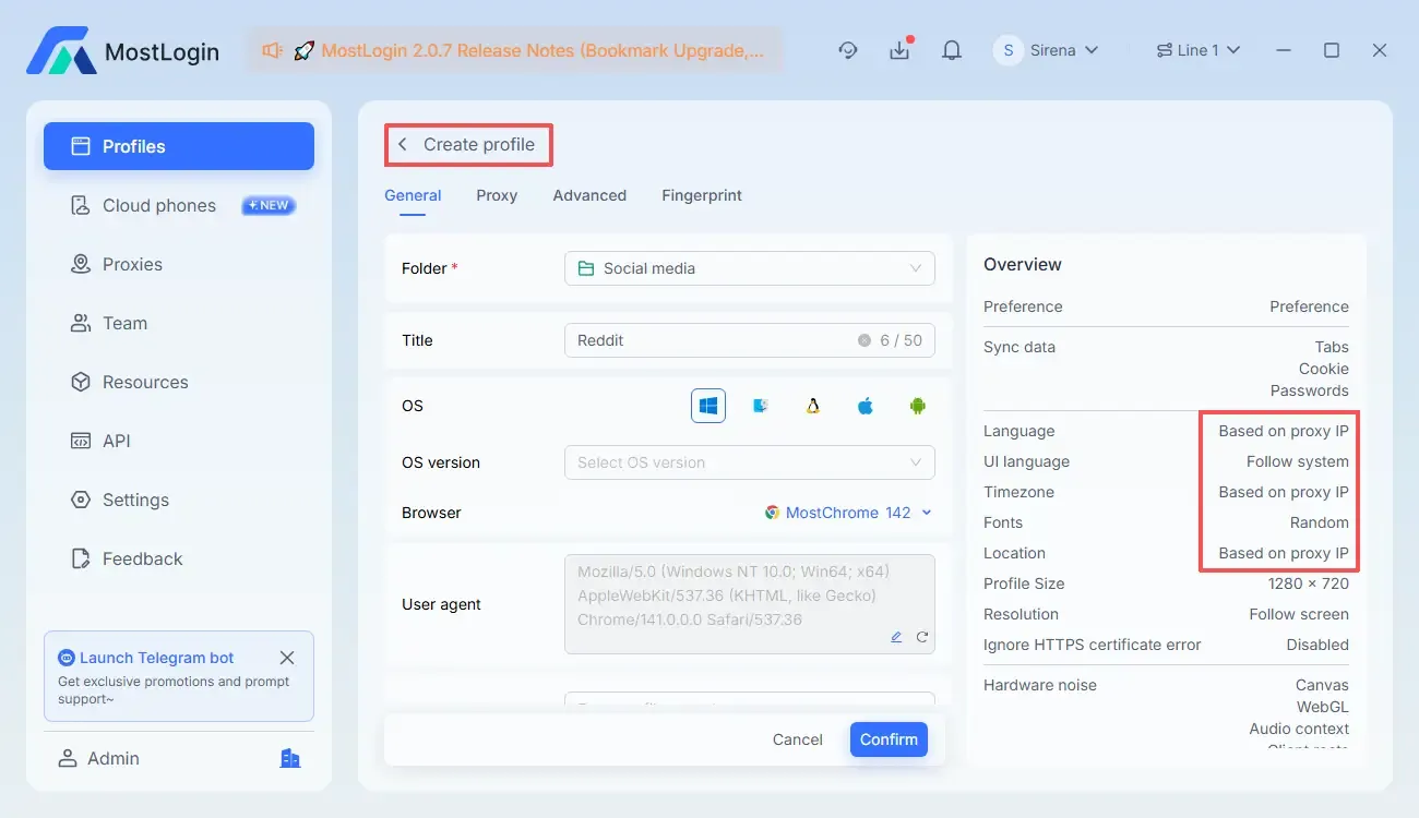 MostLogin Create profile 填写信息
