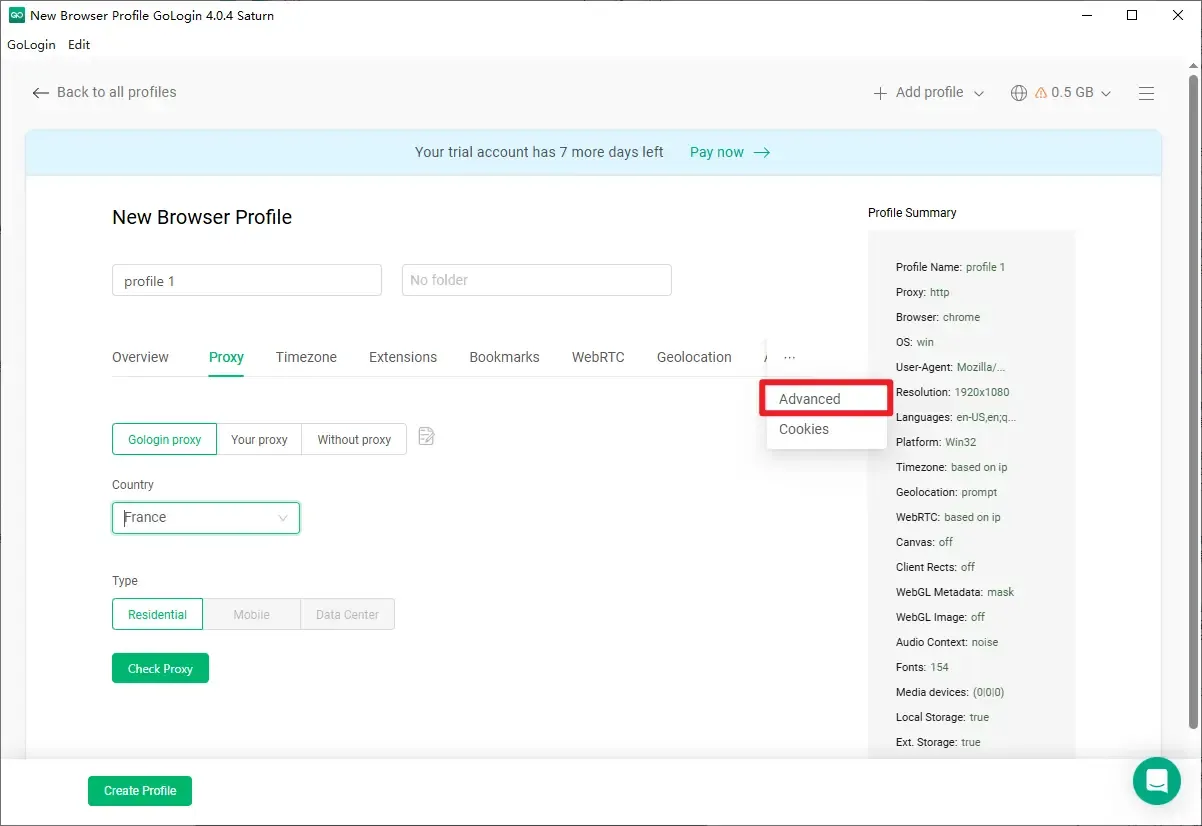 GoLogin Window Creation Information Hidden