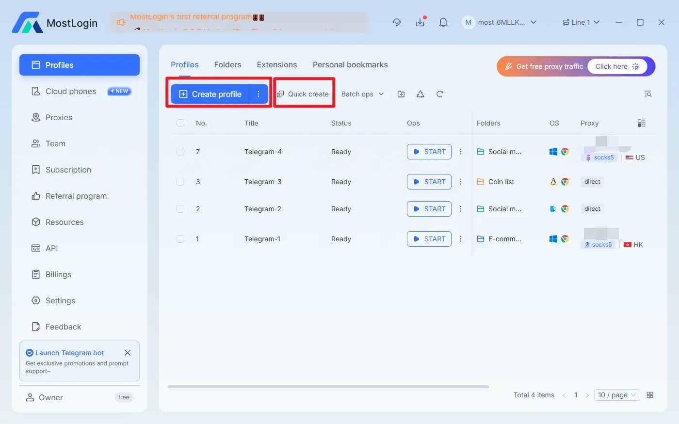 MostLogin 브라우저 창 생성