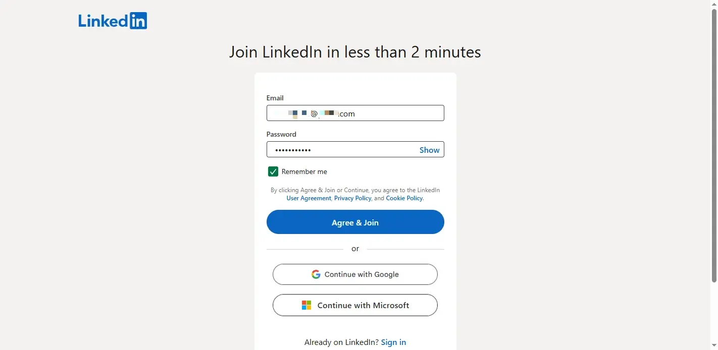 Введите адрес электронной почты и пароль LinkedIn