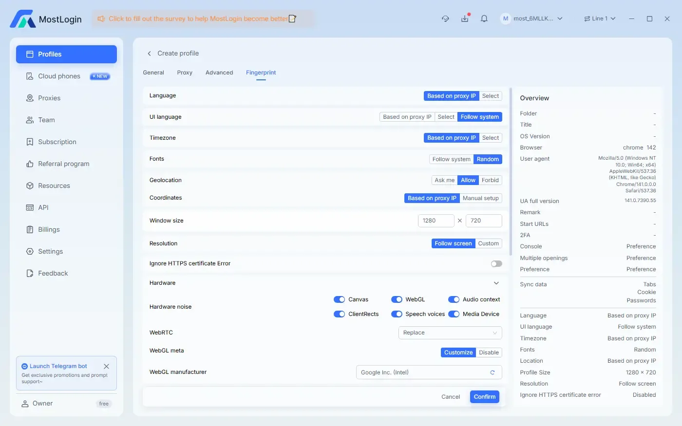MostLogin Supports Various Browser Fingerprint Settings