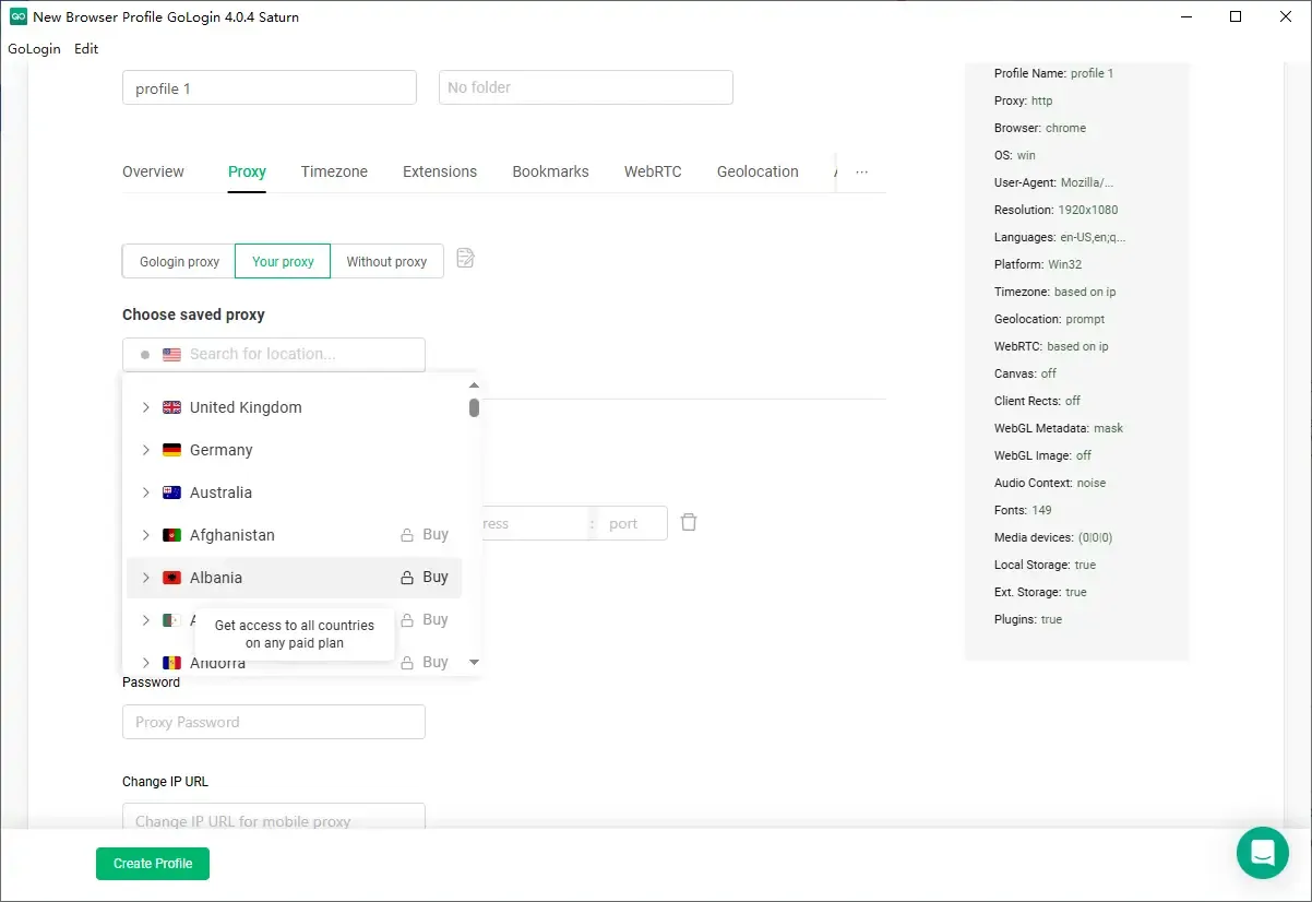GoLogin Proxy Unlocking for Certain Regions Requires Payment