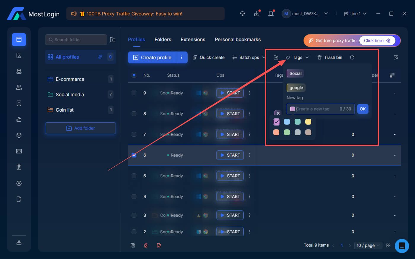 Enter a tag name, choose a tag color, then click Save.