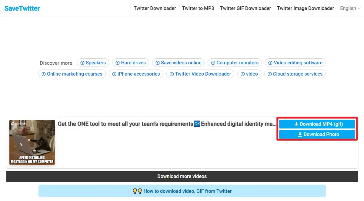 Сервис savetwitter предлагает выбрать формат загрузки