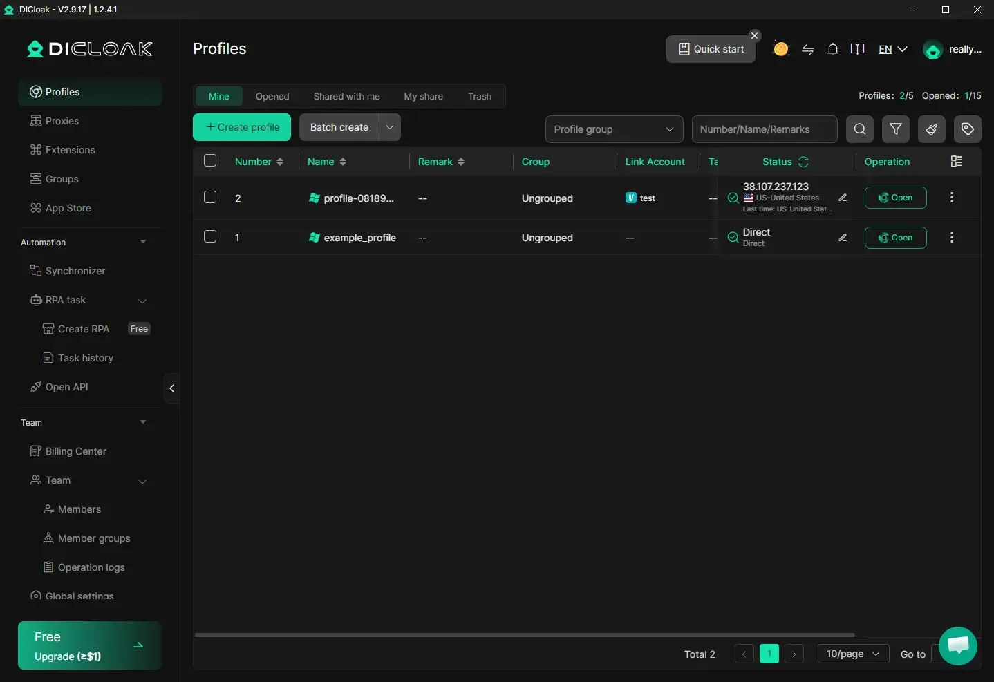 DiCloak client screenshot