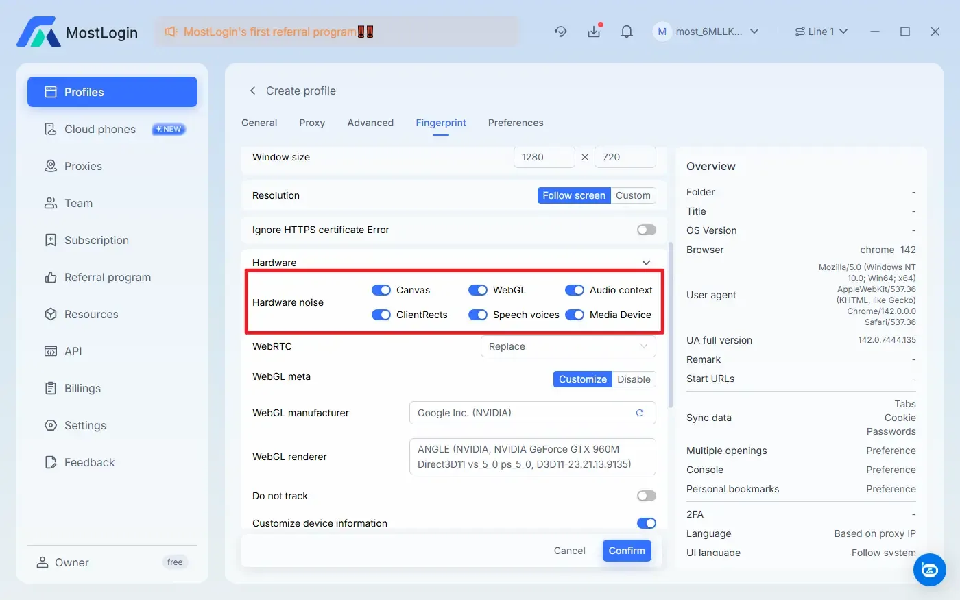 MostLogin支持调整多种指纹信息混合