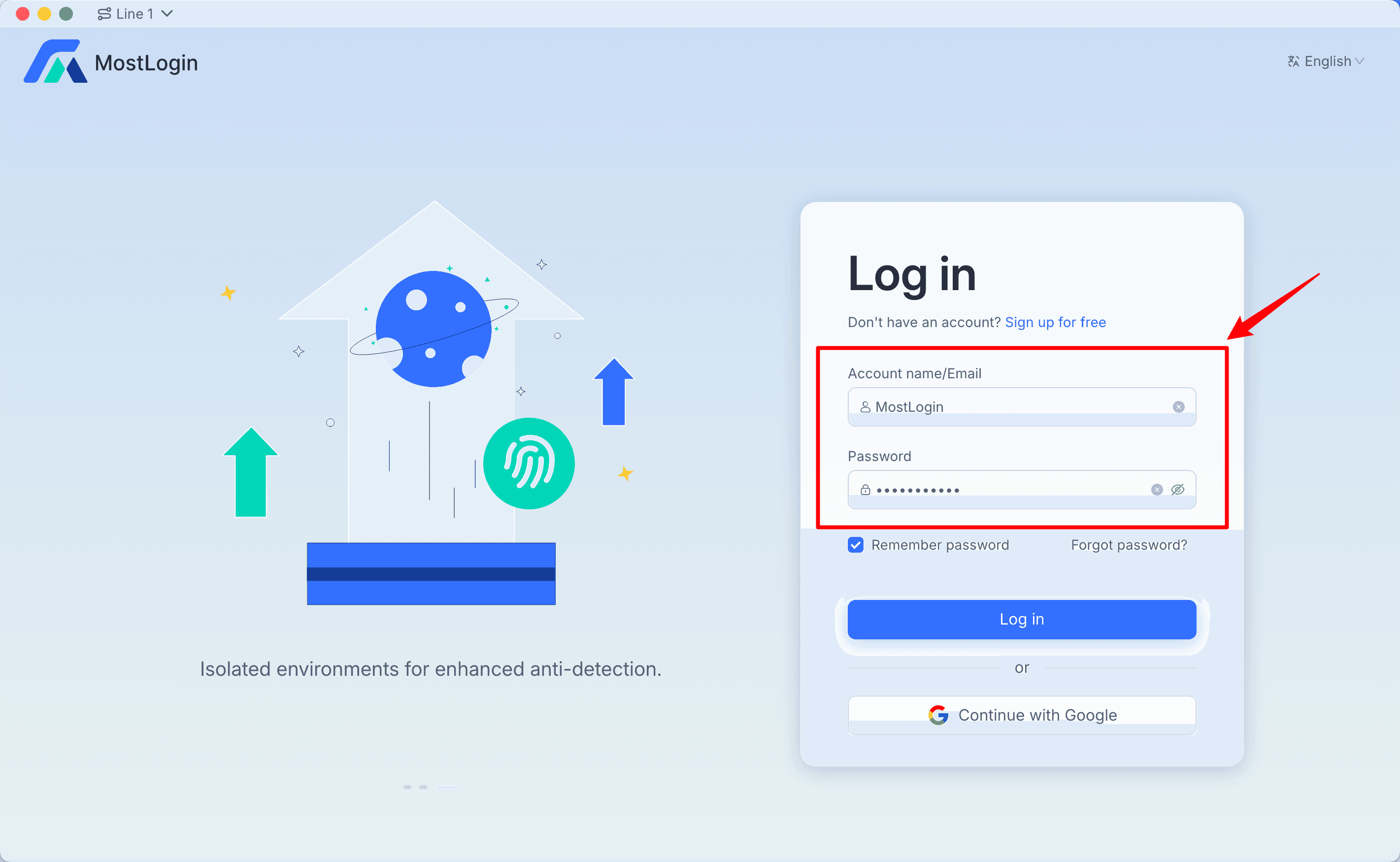 Anti-Detection Browser Login Interface