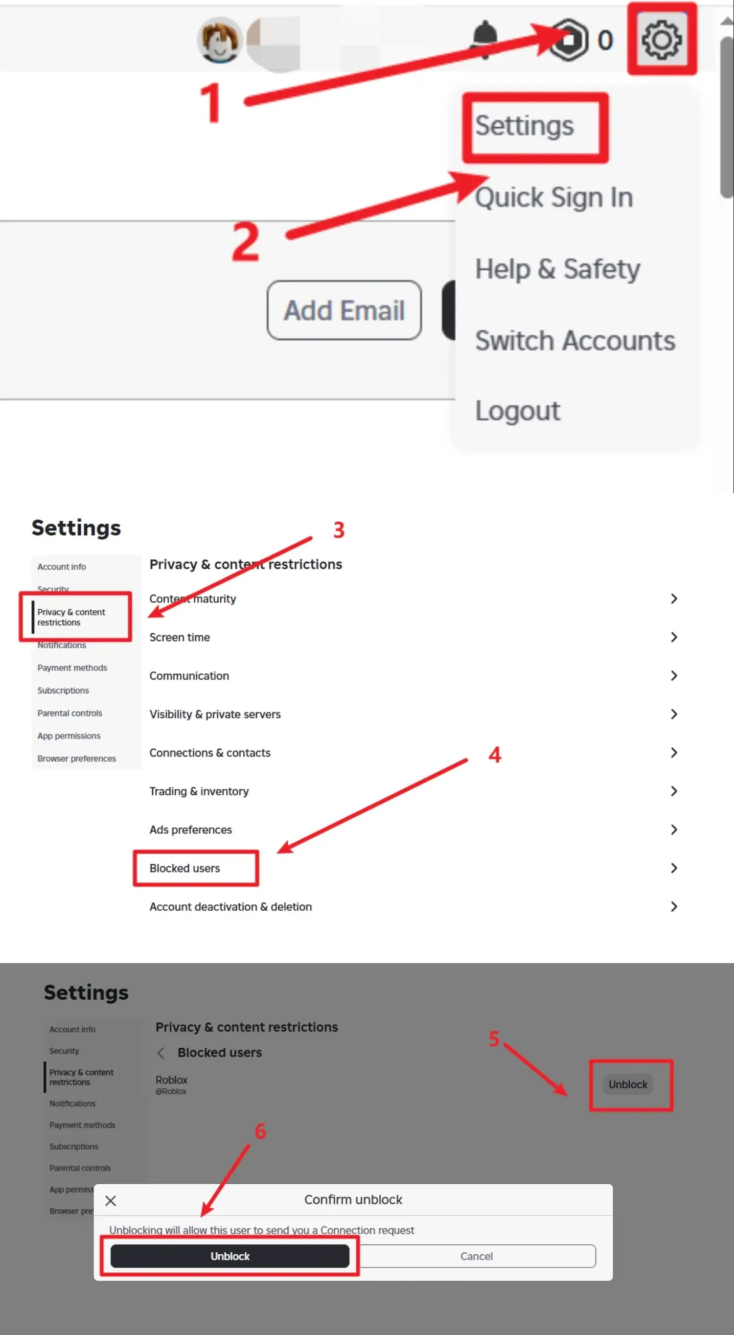Roblox PC版・ブラウザ版 ブロック解除チュートリアル