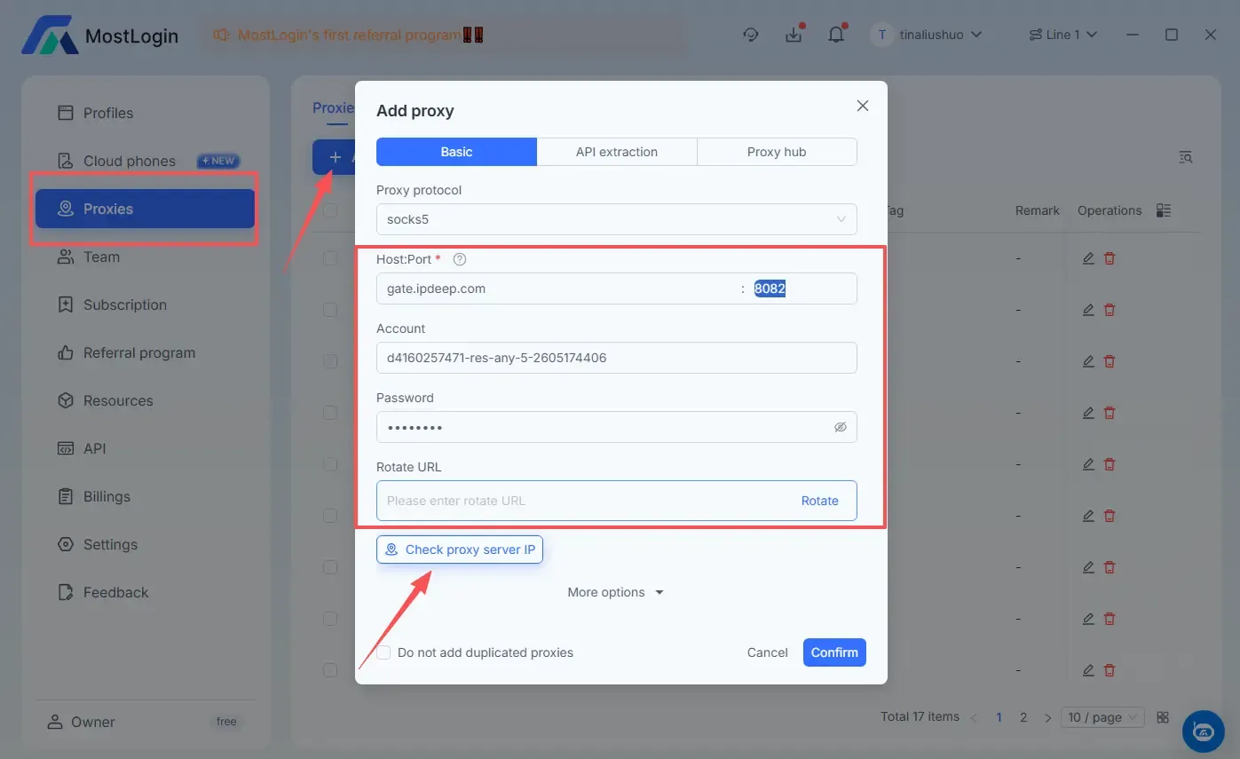 Go to Proxies and Add proxy