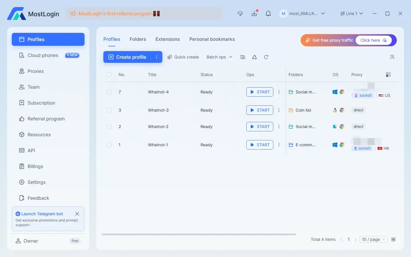 การดำเนินการหลายบัญชี Whatnot พร้อมกันโดยใช้ MostLogin Anti-Detection Browser