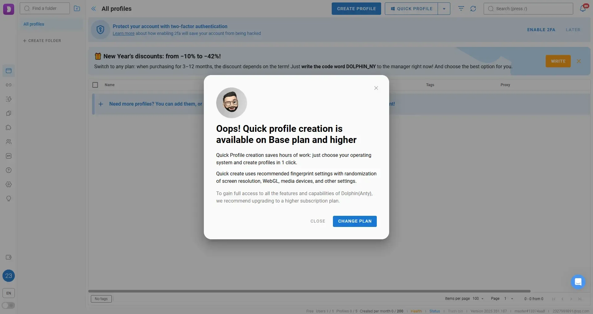 Dolphin Anty Quick Window Creation Requires Payment