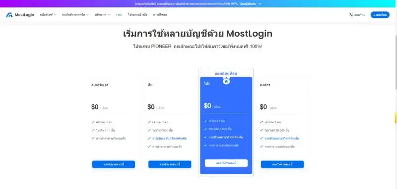 MostLogin フィンガープリントブラウザの料金プラン