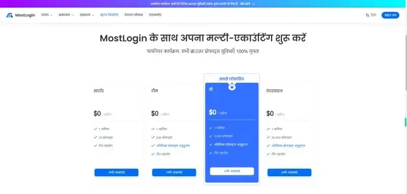 ChatGPT said:  MostLogin फ़िंगरप्रिंट ब्राउज़र मूल्य योजनाएँ