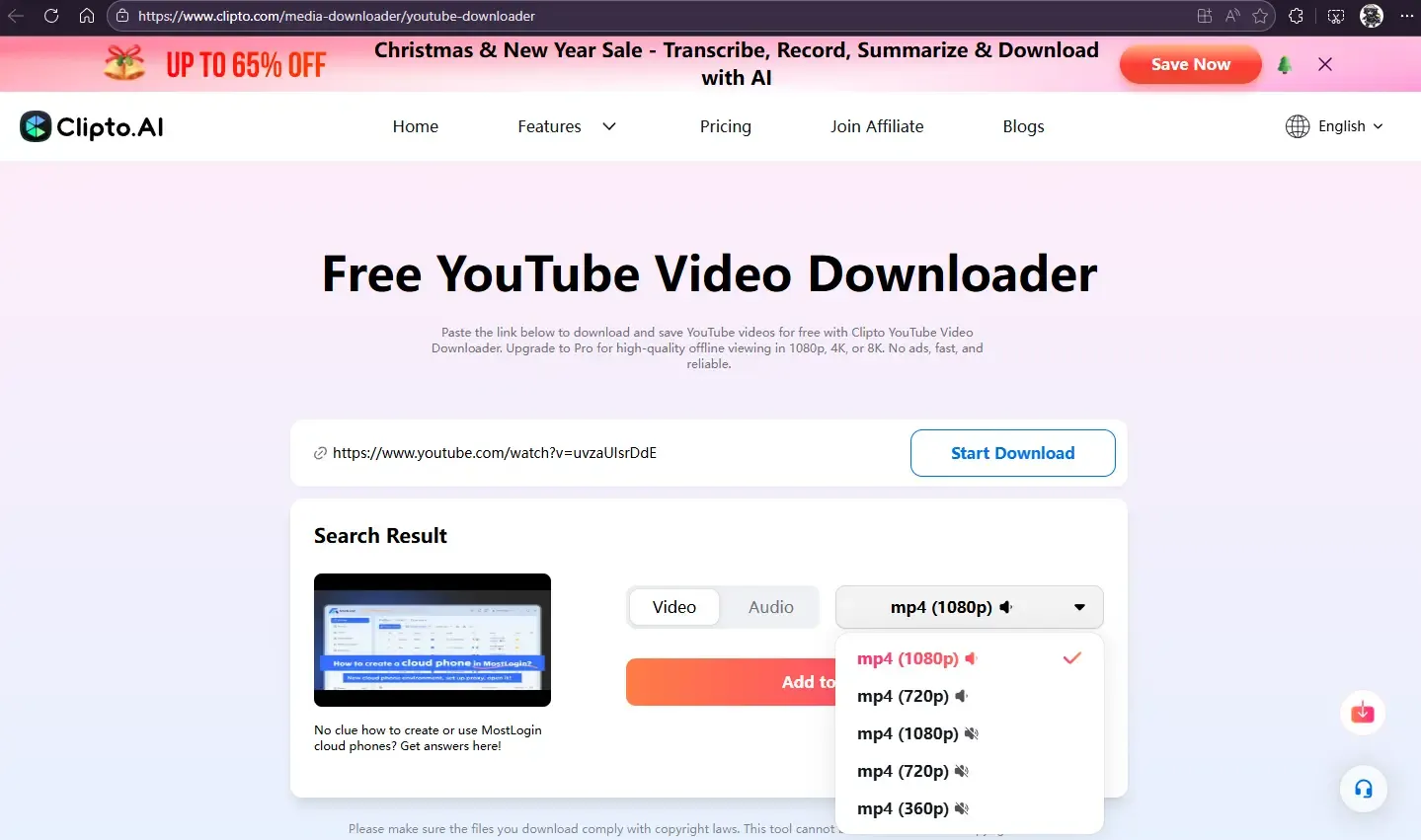 Clipto YouTube Video Downloader
