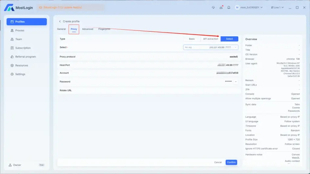 create profile