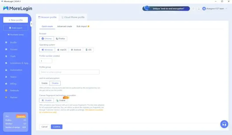 Create New Profile