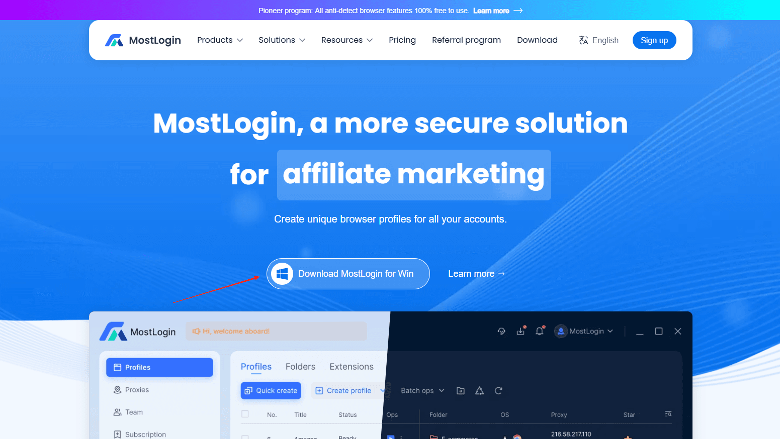 Visit Mostlogin's official website to download the client