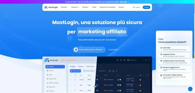 Chat live di MostLogin