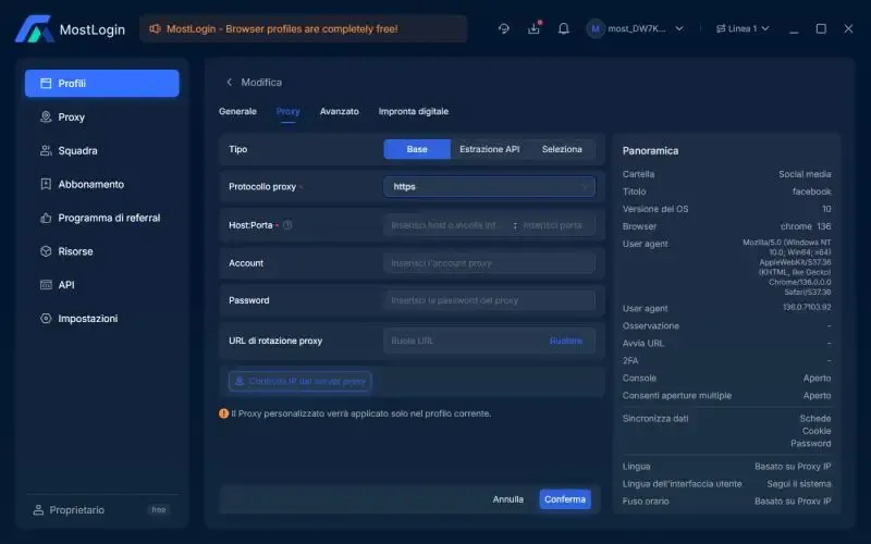 Aggiungi IP del proxy