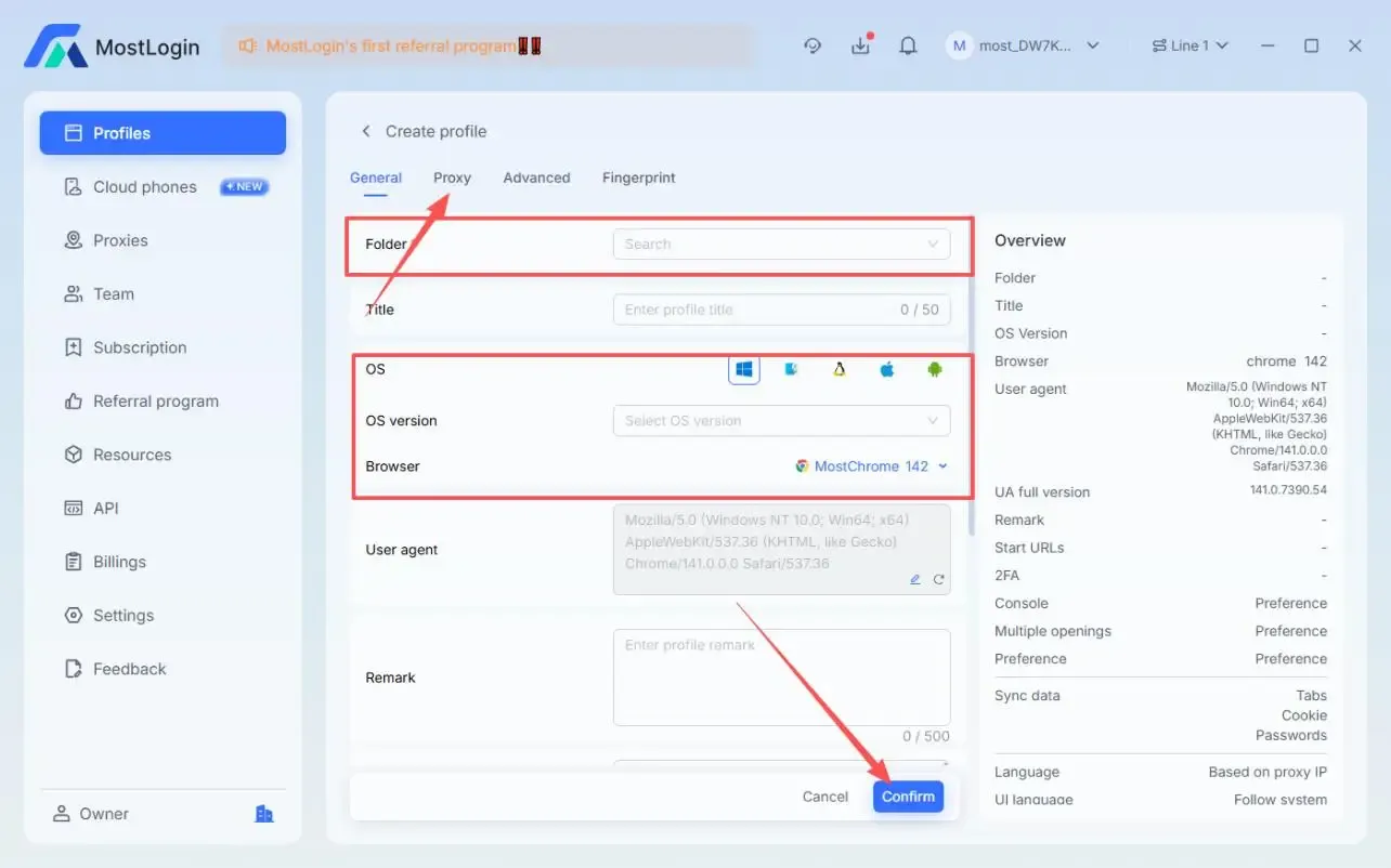 MostLogin浏览器指纹配置