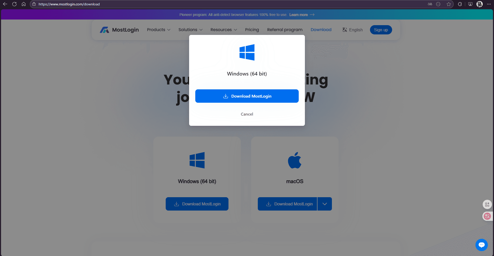Select system version to download MostLogin Anti-Detection Browser