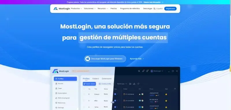 Navegador con huella digital MostLogin