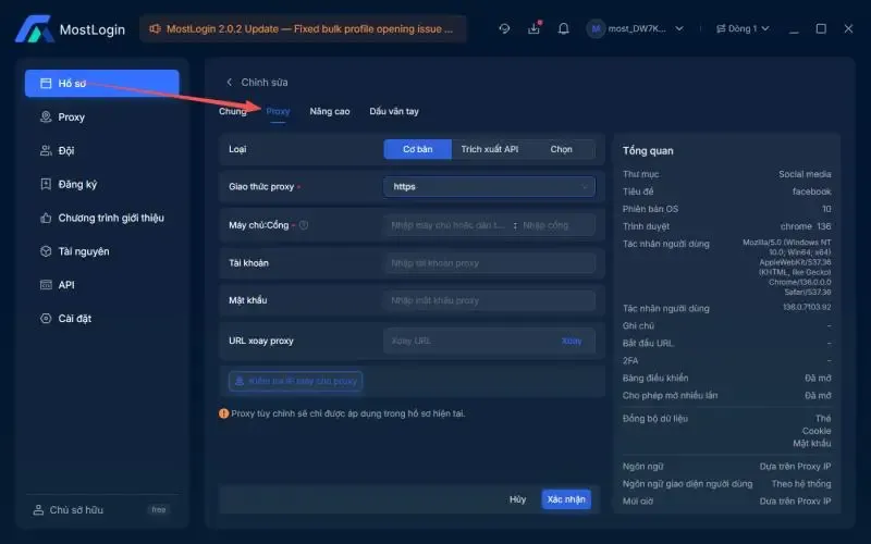 Thêm IP Proxy