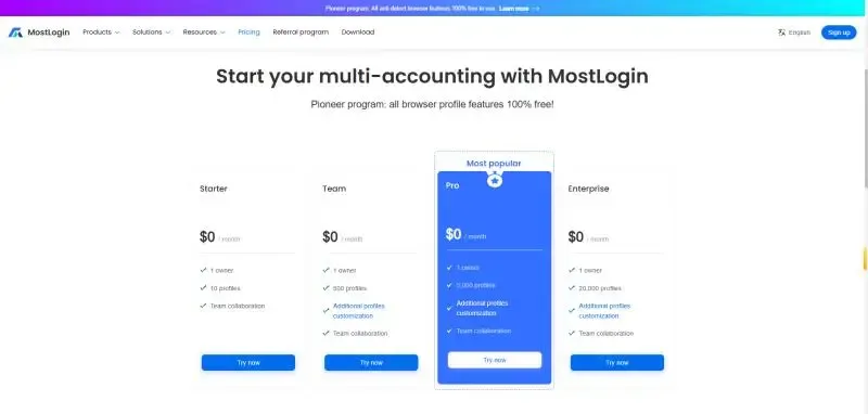 MostLogin Plan Pricing