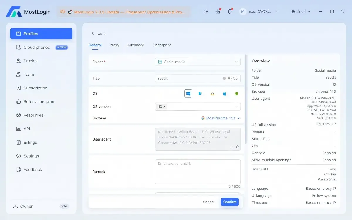 MostLogin Управление несколькими аккаунтами Reddit