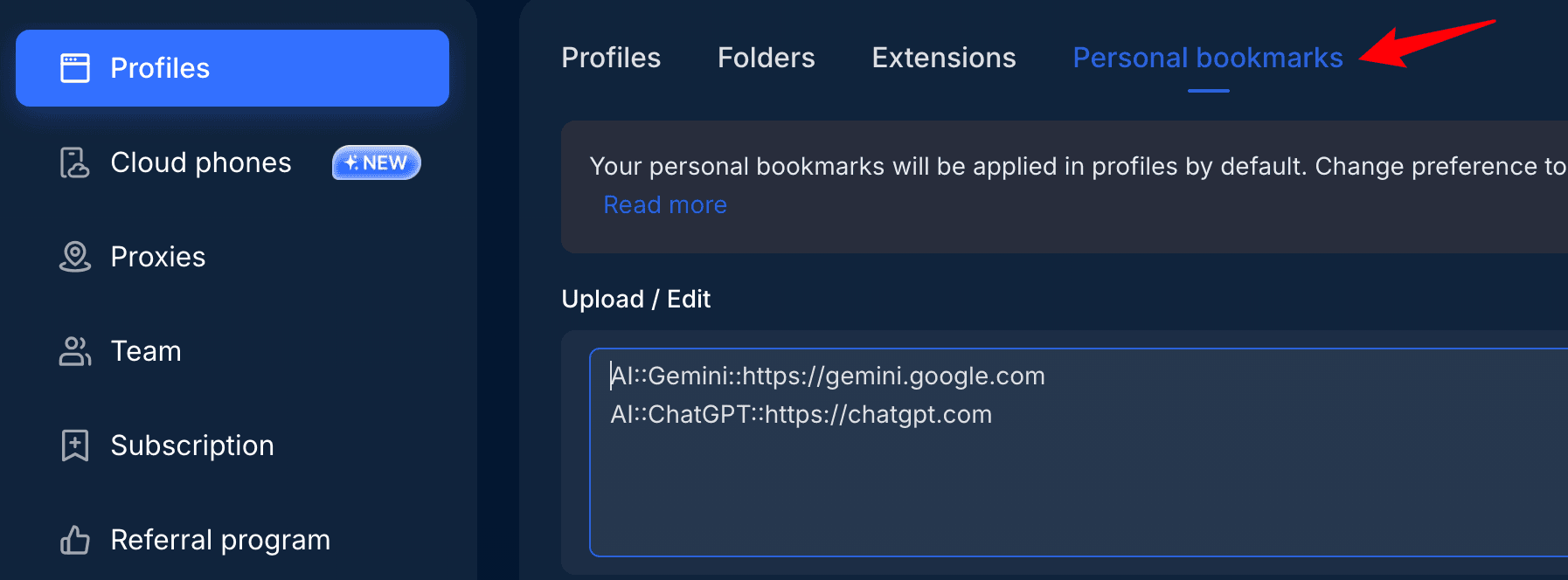 MostLogin Personal Bookmarks for Individual Member