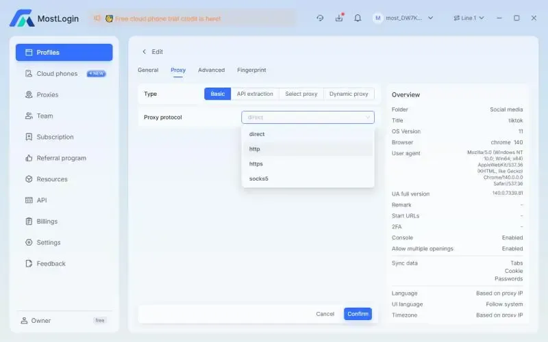 Bind a unique IP address for each TikTok account