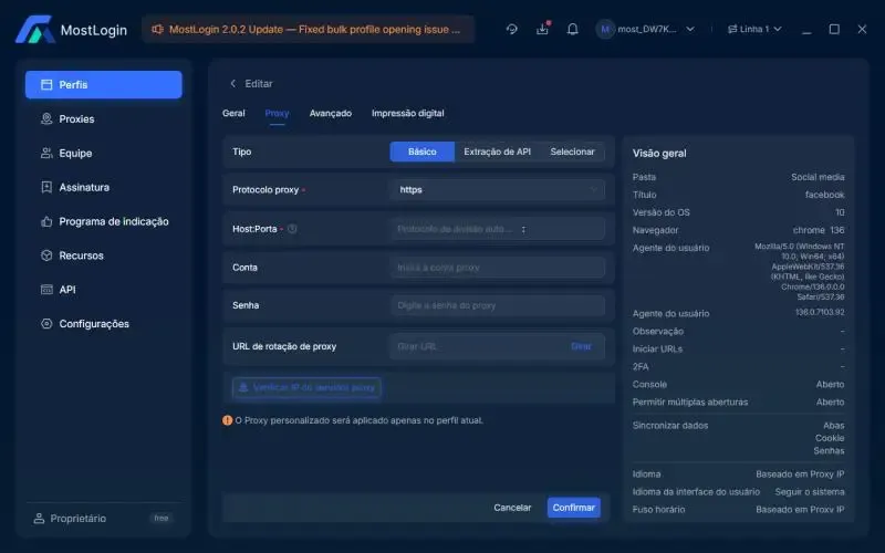 Adicionar IP de Proxy