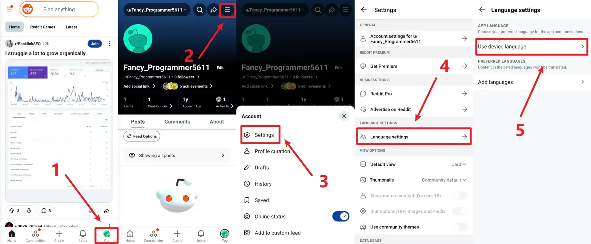 Изменение языка в мобильном приложении Reddit