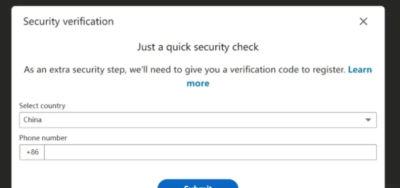 Click ‘Submit’ to receive the verification code and enter it.