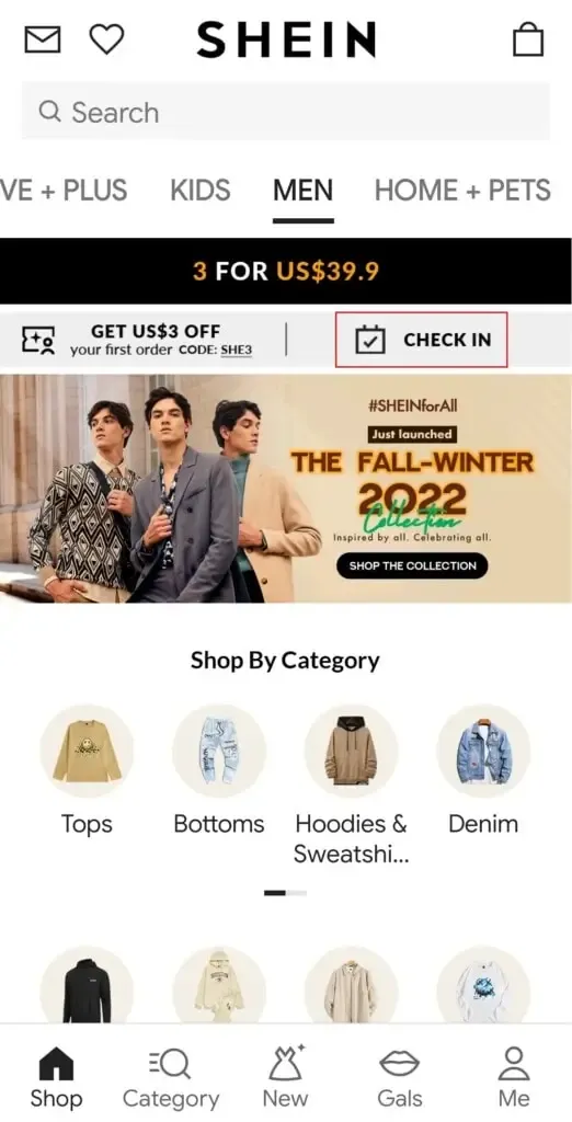 Tính năng 'Check-In' Ứng dụng SHEIN